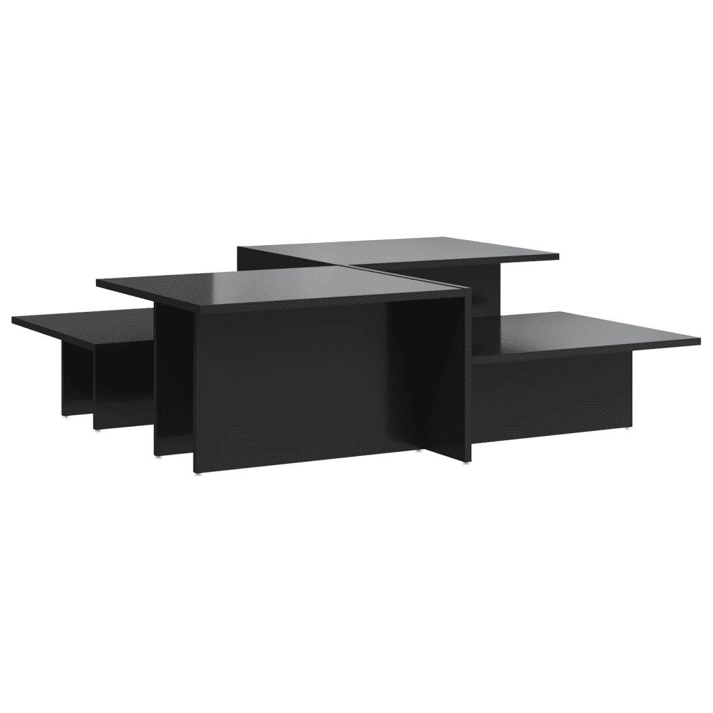2 pz Tavolini da salotto | Tavolino da caff¨¨ | Tavolino da Soggiorno Nero Lucido in Legno Multistrato