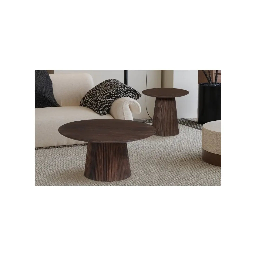 Tavolino basso rotondo MITCHEL – Legno esotico di mango marrone diametro 80 cm