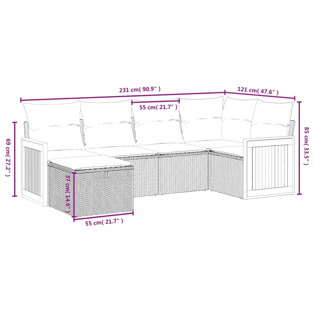 Set Divano da Giardino 6 pz con Cuscini Nero in Polyrattan 3265732