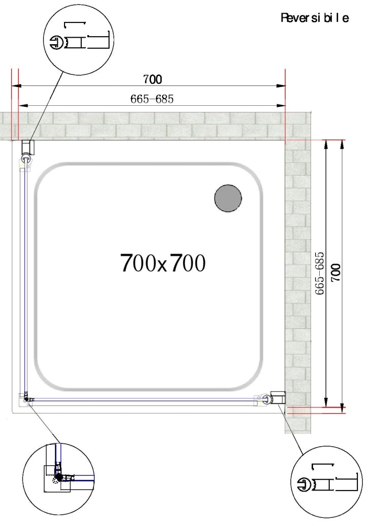 Box Doccia Doppio Battente Angolare Vetro Temperato 8 mm Easy-clean Reversibile 66,5-68,5 x 66,5-68,5 H 200 cm