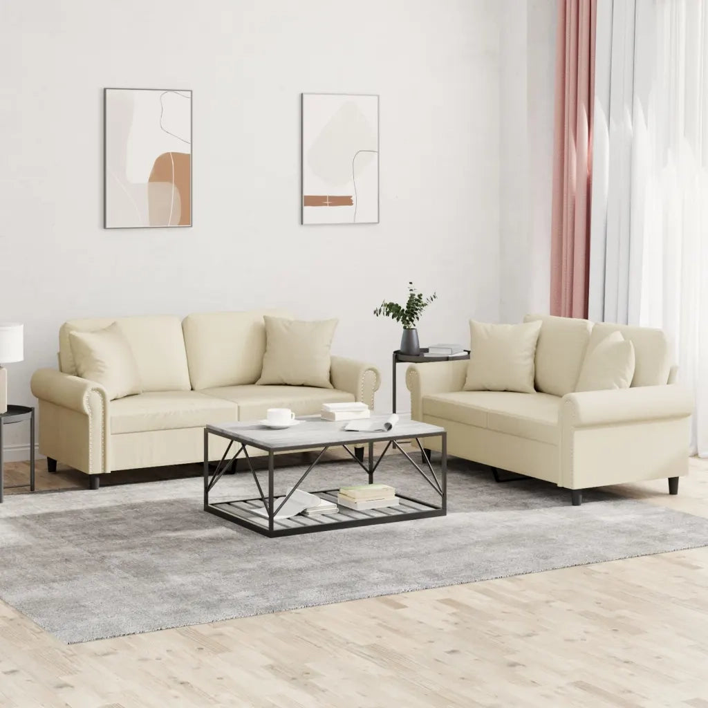 Set di Divani 2 pz con Cuscini Crema in Similpelle 3202161