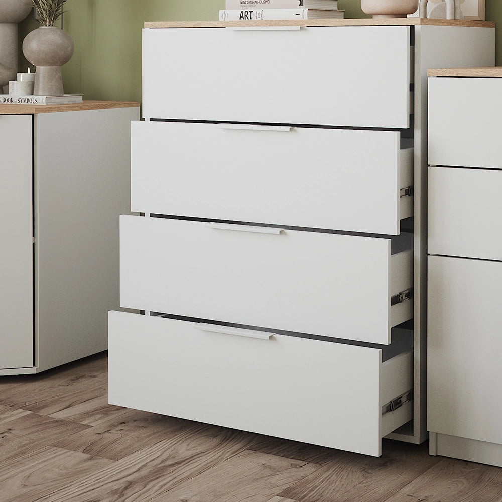 Vicco Credenza Bianco/Sonoma 30 x 83.6 cm con 4x cassetti