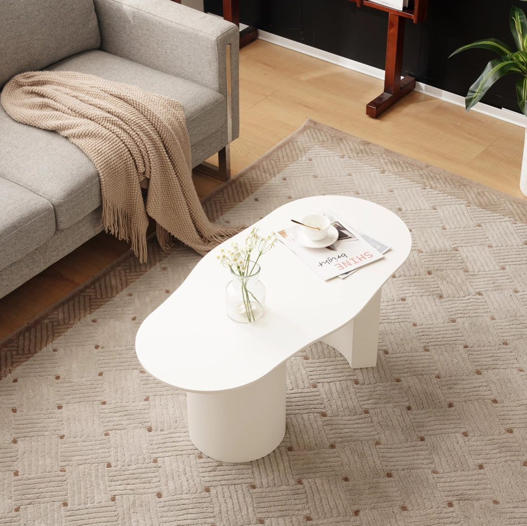 Tavolino da caffè 100x40-50x40.5 cm con design irregolare in MDF laccato bianco