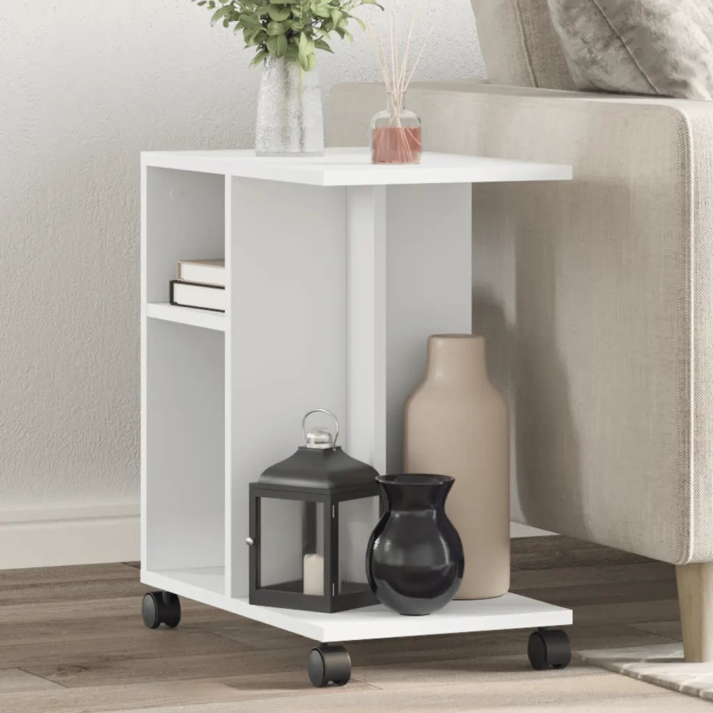 Tavolino | Tavolo laterale con Ruote Bianco 50x30x55 cm in Legno Multistrato