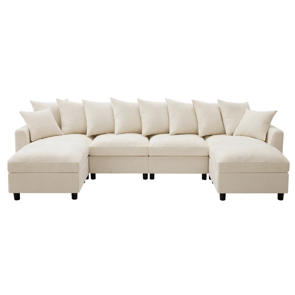 Divano angolare modulare 6 posti beige con USB e Type-C