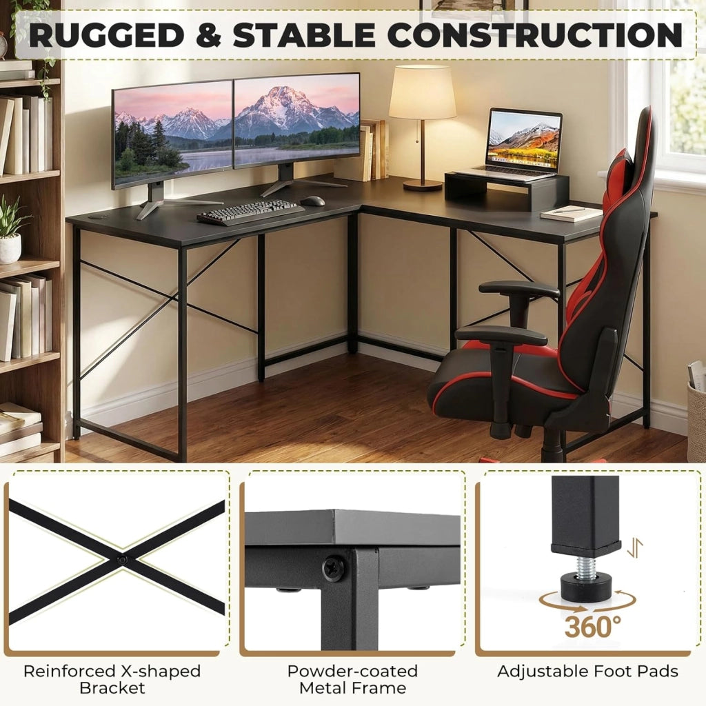 Scrivania angolare a forma di L, scrivania per computer reversibile, con supporto per monitor, 2 combinazioni, scrivania angolare per ufficio, tavolo da gioco (grigio)
