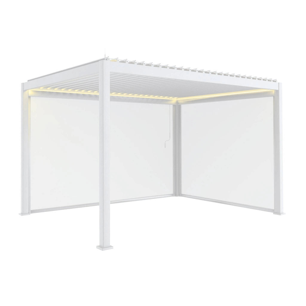 Pergola bioclimatica 3x4m in alluminio led + tenda 3m + tenda 4m,