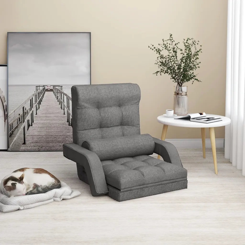 Sedia da Terra Pieghevole Funzione Letto Tessuto Grigio Chiaro 336521