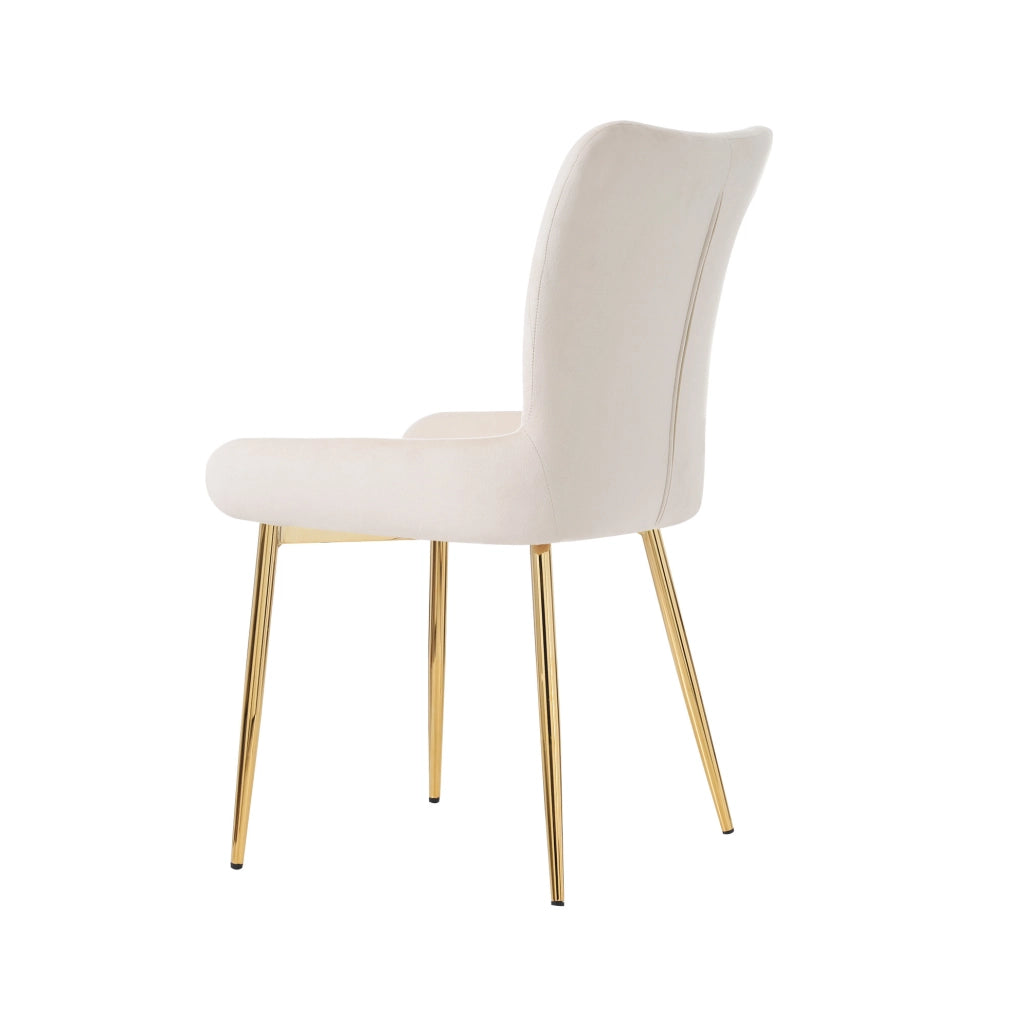 Set di 2 sedie da pranzo in velluto beige con gambe in metallo dorato