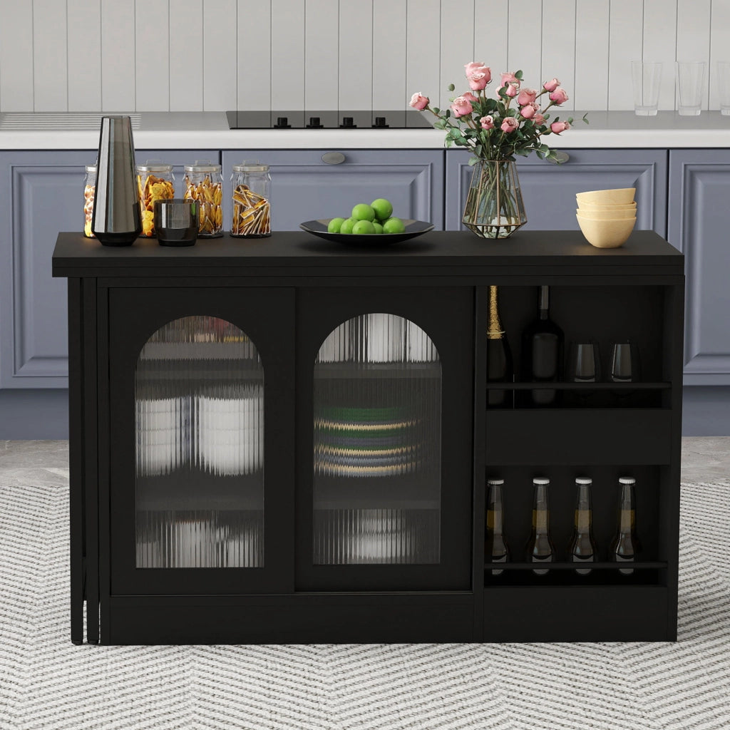 Tavolo Estensibile con 1 Anta; 2 Ripiani Regolabili e Ripiani Aperti; Piano Girevole a 360°; per Cucina; MDF; 121;5 x 40 x 76;7 cm; Nero