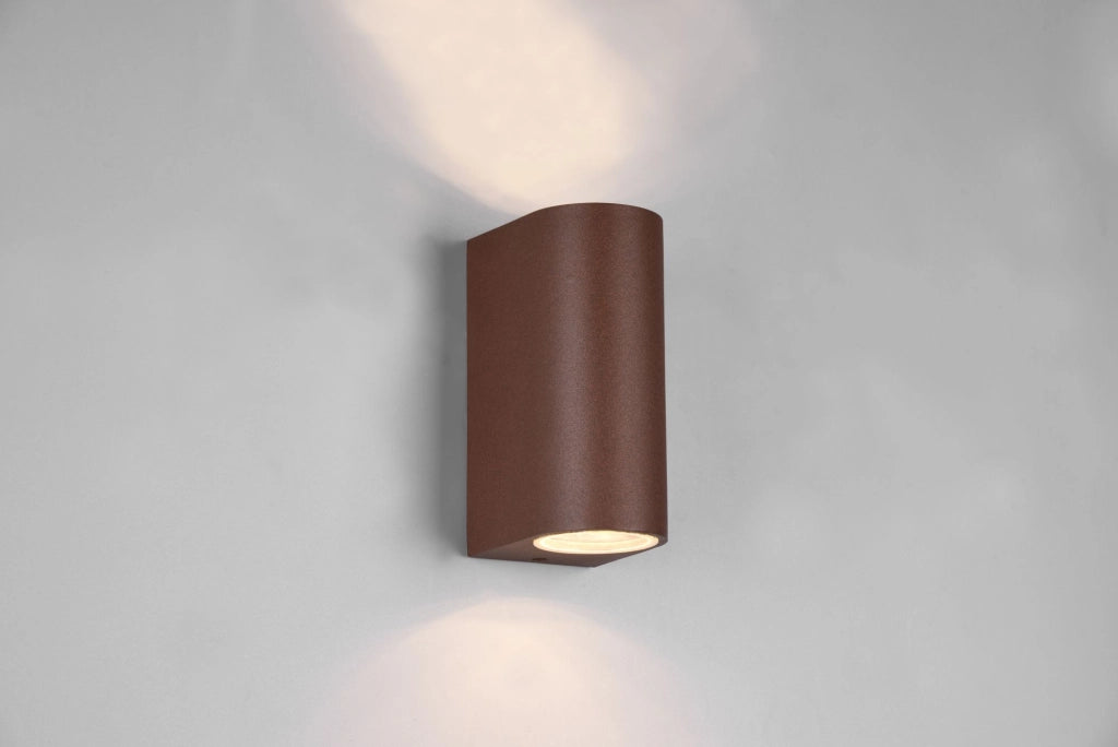 ROYA APPLIQUE DA ESTERNO FUSIONE ALLUMINIO STONDATA RUGGINE A BI-EMISSIONE IP44 H.15CM 2 LUCI ATTACCO GU10