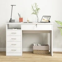 Scrivania per Camera o Ufficio in Legno con 2 Cassetti e 2 Chiavi, 110x50x76cm - Bianco