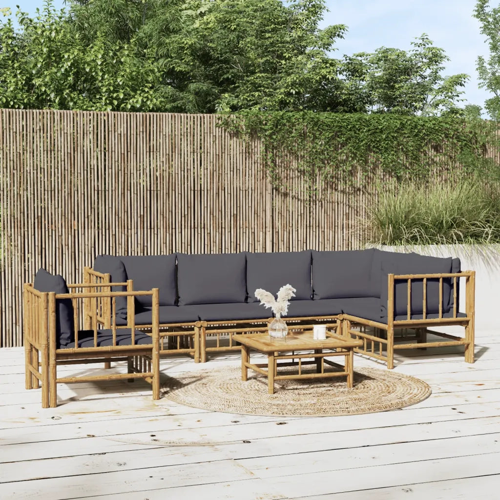 Set Salotto da Giardino 7pz con Cuscini Grigio Scuro Bambù 3155237