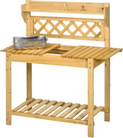 Tavolo per piante in legno con vasca di scarico estraibile e 2 assi - 92 x 45 x 120 cm