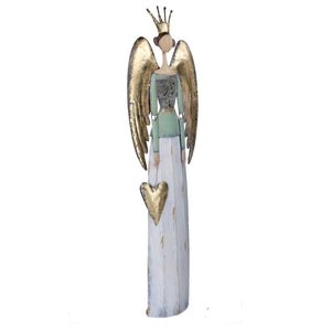 Angelo metallo con cuore oro e bianco cm 24,7x10,2xh88,2