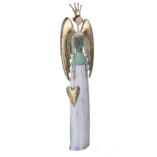 Angelo metallo con cuore oro e bianco cm 24,7x10,2xh88,2