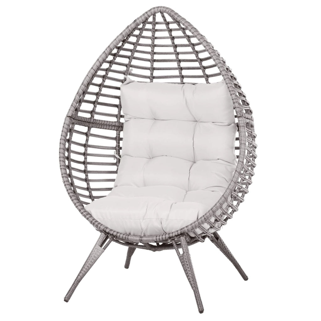 EasyComfort Poltrona da Esterno in Rattan a Goccia Stile Boho con Cuscino, 101x89x156cm Grigio e Beige