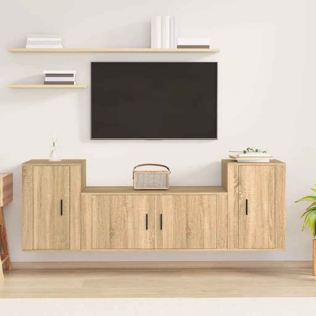 Set di Mobili Porta TV 3 pz Rovere Sonoma in Legno Multistrato 3188513