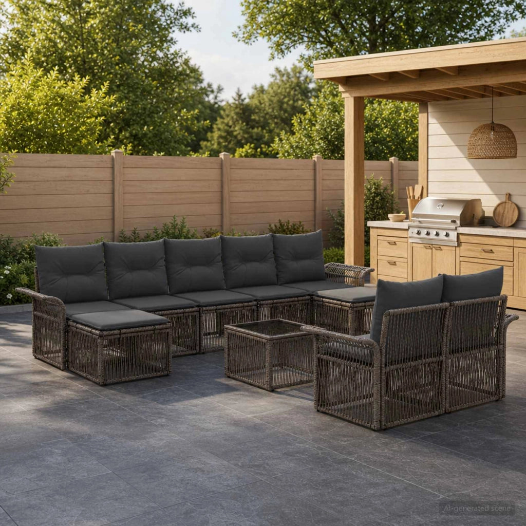 Set Divano da Giardino 10 pz Grigio polyrattan 3434960