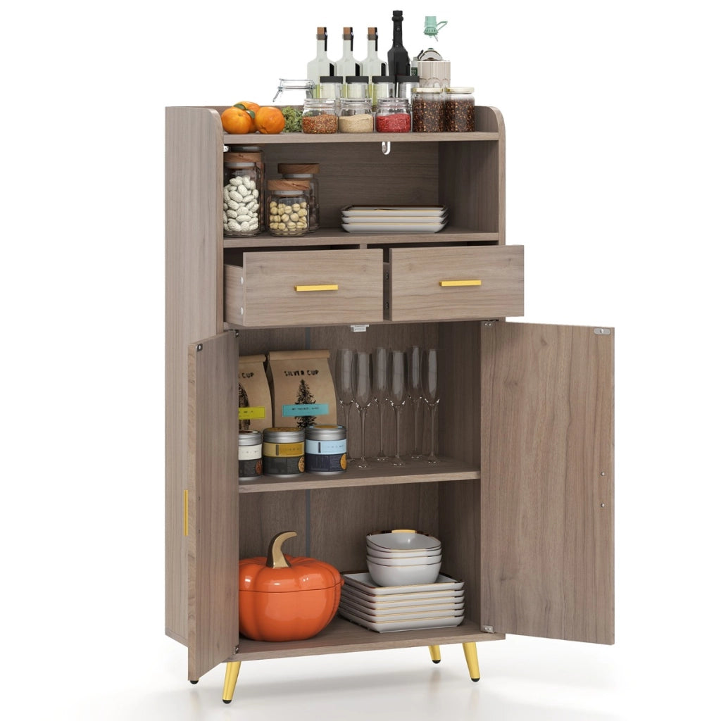 Mobile dispensa 113 cm con ante 2 cassetti e ripiano regolabile per bagno, Armadio da cucina sala da pranzo soggiorno Grigio-Credenze buffet