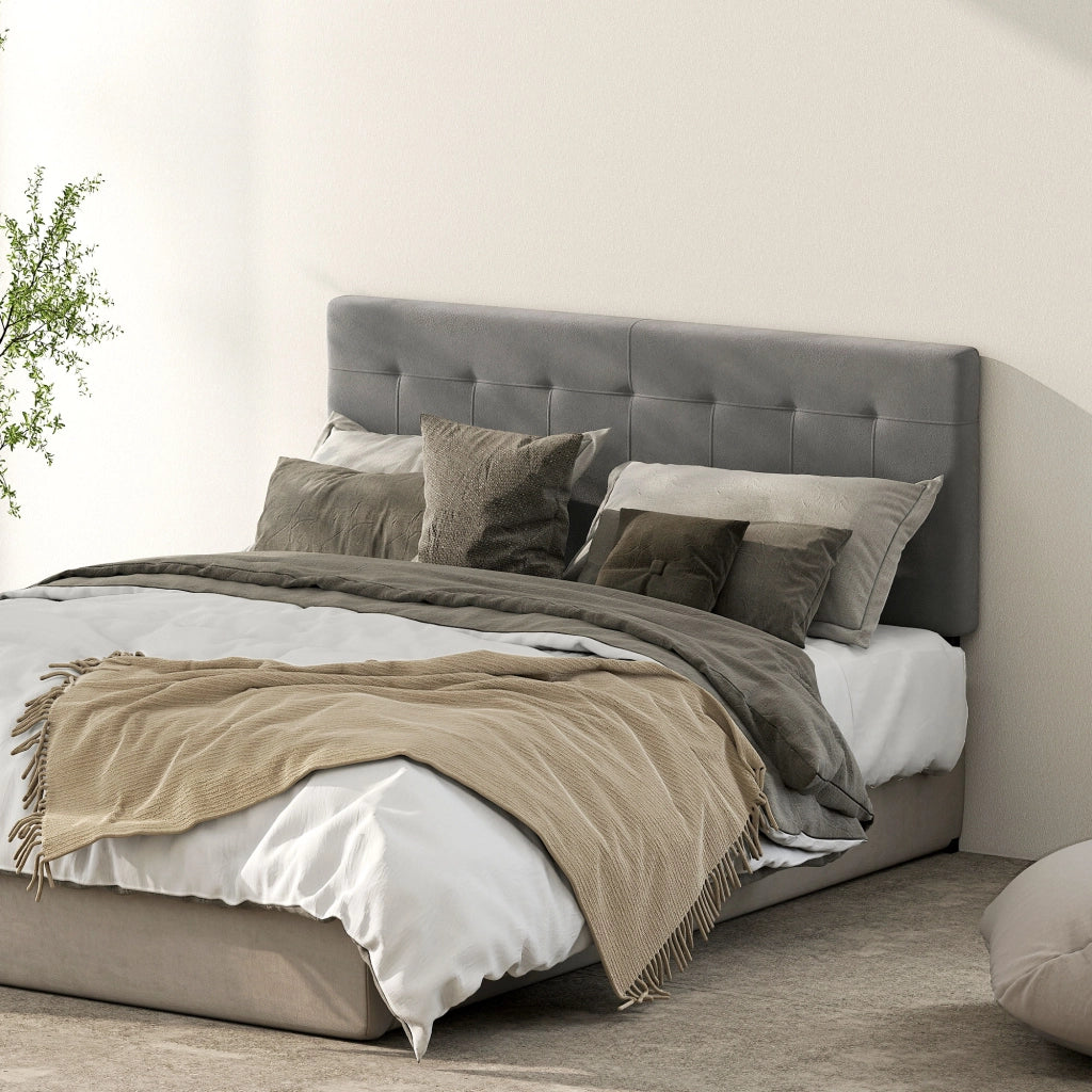 Testiera Letto Imbottita Regolabile in Altezza ¨C Minimal ¨C Grigio 140x10x106/116/126 cm