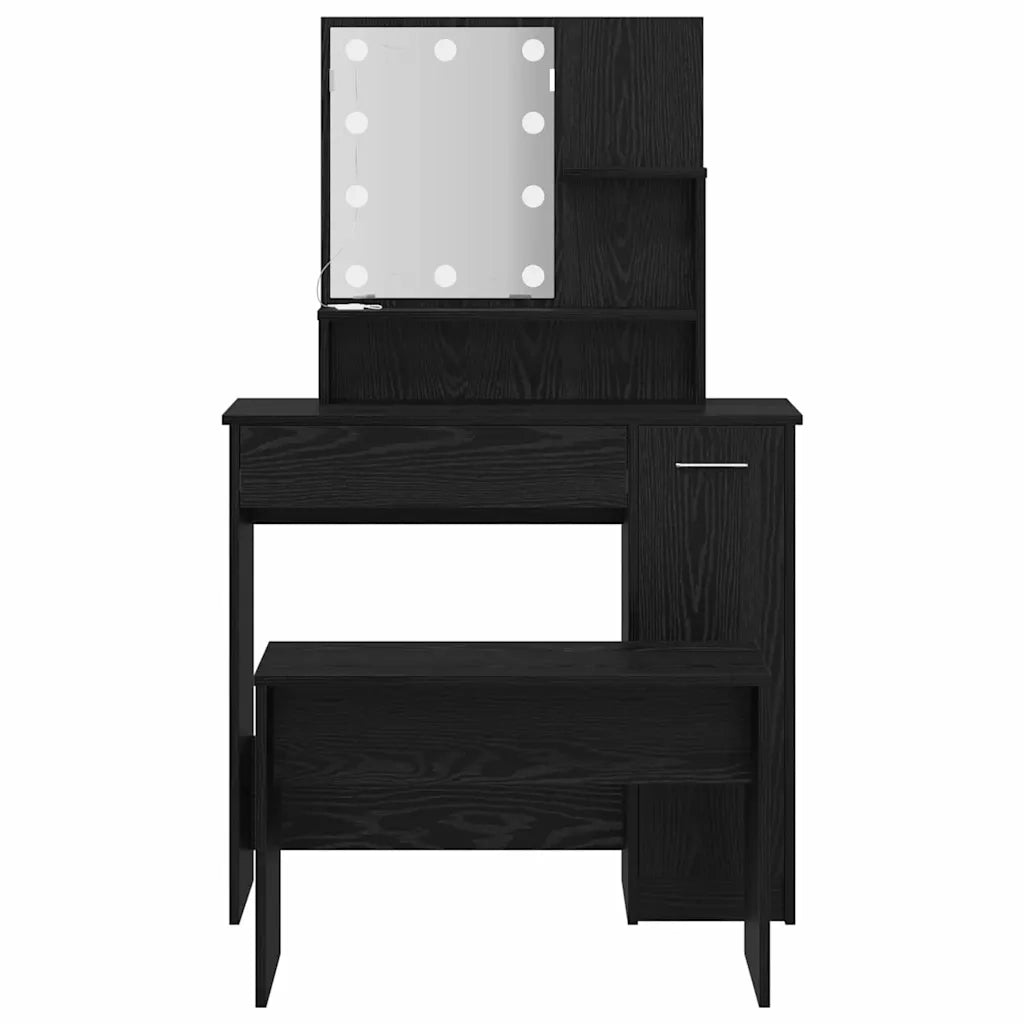 Set Tavolo da Trucco LED 2 pcs Rovere Nero Legno multistrato 3332508