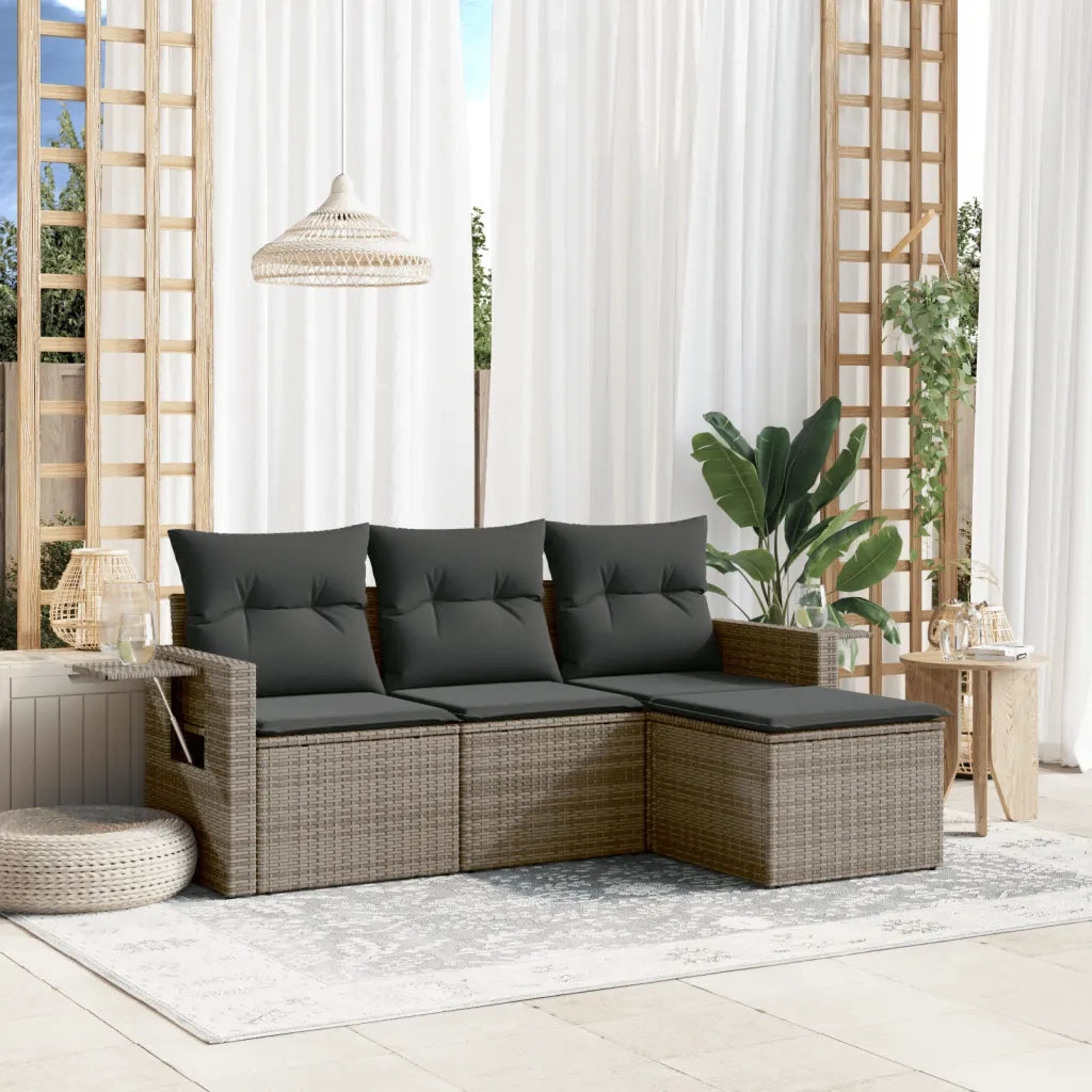 Set Divani da Giardino 4 pz | Set Salotto da Giardino con Cuscini in Polyrattan Grigio