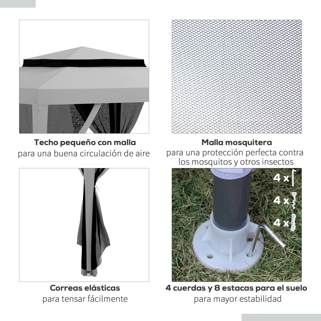 Gazebo per Giardino 3x3 m ¨C zephmum ¨C Grigio, Metallo, con 4 Mosquitere