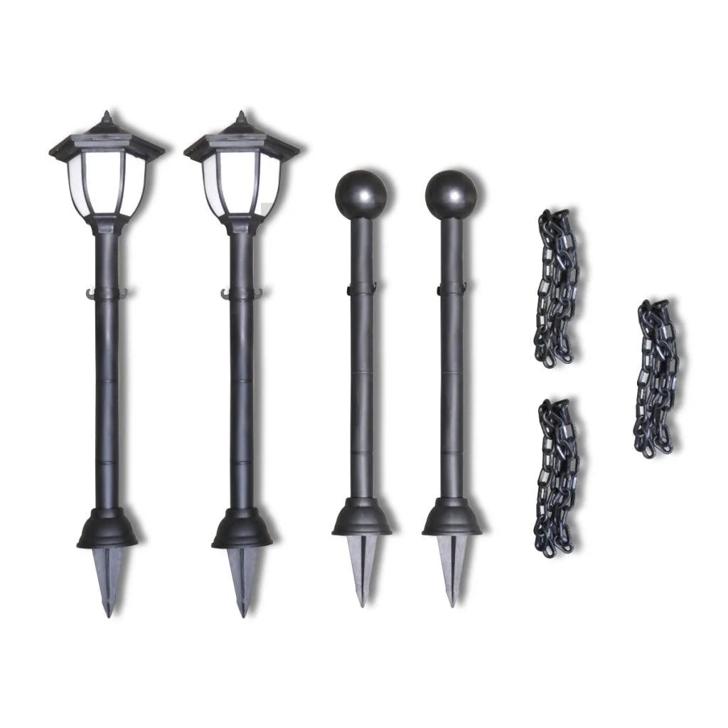 Barriera a catena con 2 luci solari e 2 pali di illuminazione decorativa 2402026