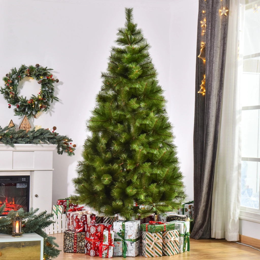 Albero di Natale Artificiale 210 cm con 505 Punte e Accenti Argento ¨C Zephmum ¨C con Base in Metallo per Interni