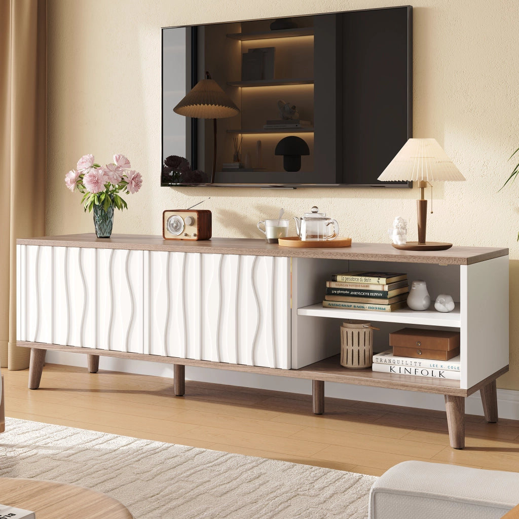 Cassettiera per TV bianca e noce scuro in MDF e truciolare; lunghezza 160 cm