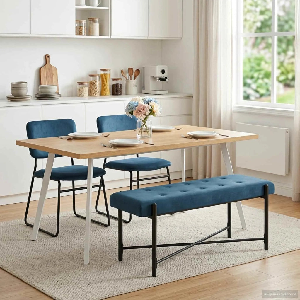Panchina con bottoni e cuscini Blu 110 x 40 x 46 cm Velluto 42038394