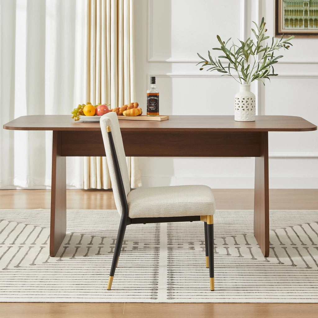 Set di 2 sedie da pranzo minimaliste con gambe regolabili in tessuto beige