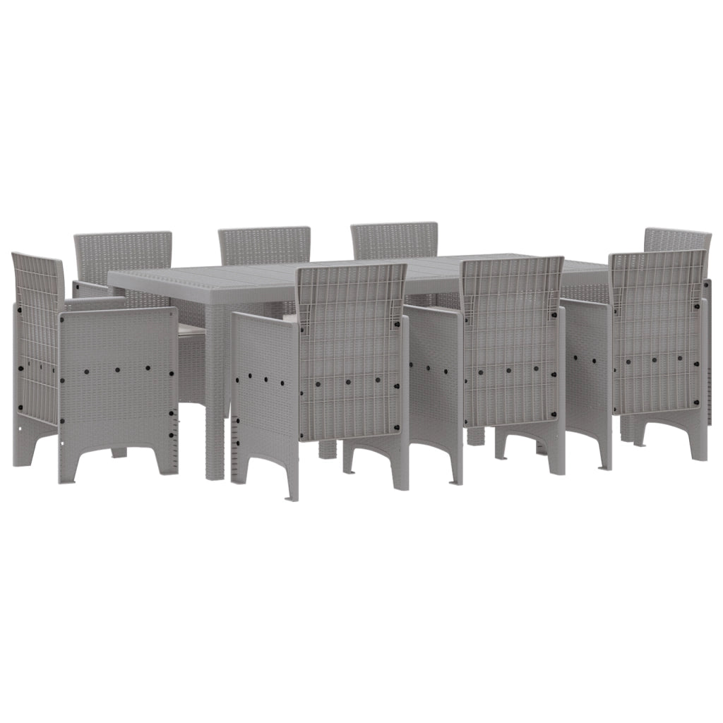 Set da Pranzo Giardino 9 Pezzi con Cuscini Grigio Chiaro in Polyrattan