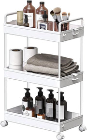 Trolley 3 livelli con ruote e cassetto ripiegabile - organizzatore per la cucina con design innovativo - bianco