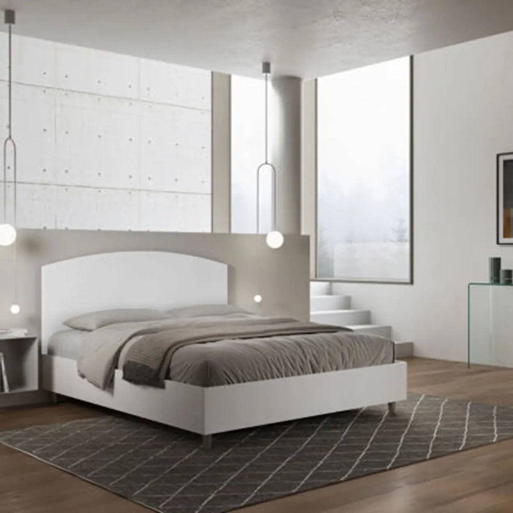 Letto matrimoniale con rete 160x190 bianco frassino testata similpelle bianco Antilia