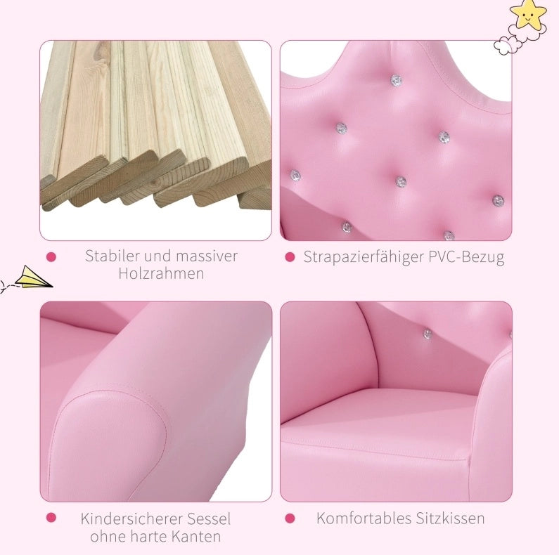 Poltroncina per bambini rosa con poggiapiedi in PU