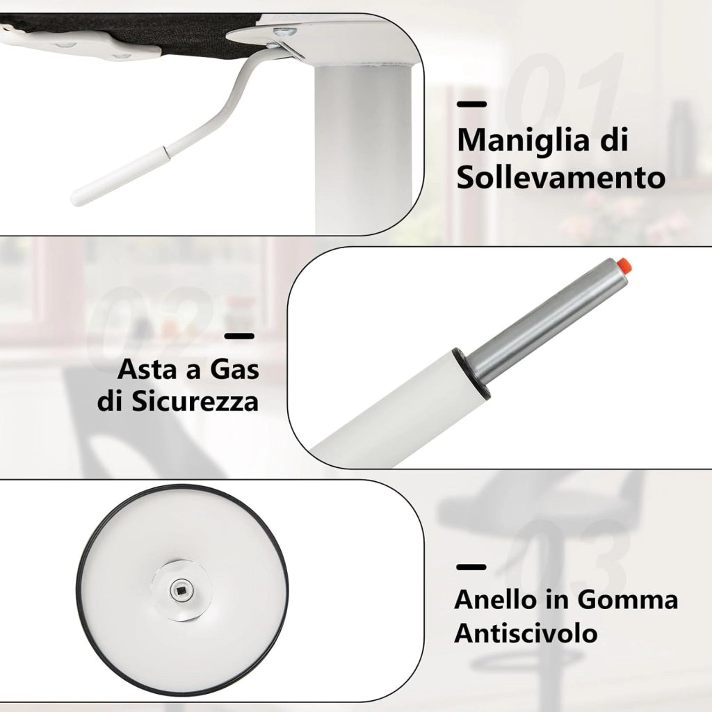 2 Sgabelli Girevoli da Bar Alta 91-111 cm, Set di Sgabelli con Seduta in Ecopelle, Poggiapiedi e Struttura in Metallo, Sedie per Cucina e Bistrò (Bianco)