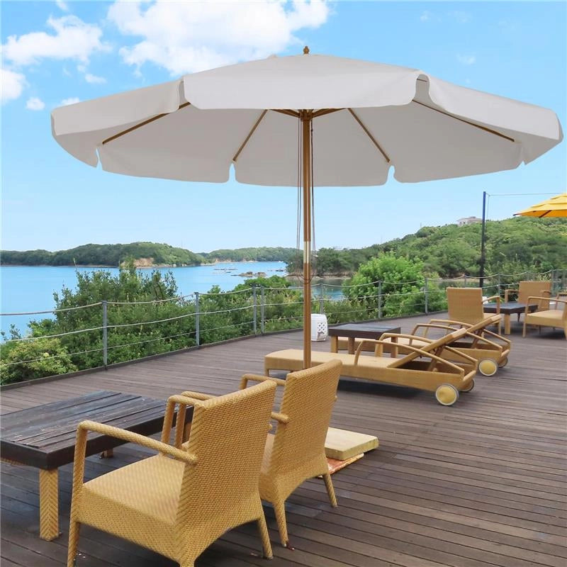 OMBRELLONE DA GIARDINO CON DOPPIO TETTUCCIO, IN LEGNO DI BAMBÙ E POLIESTERE, Ø325X250 CM, CREMA