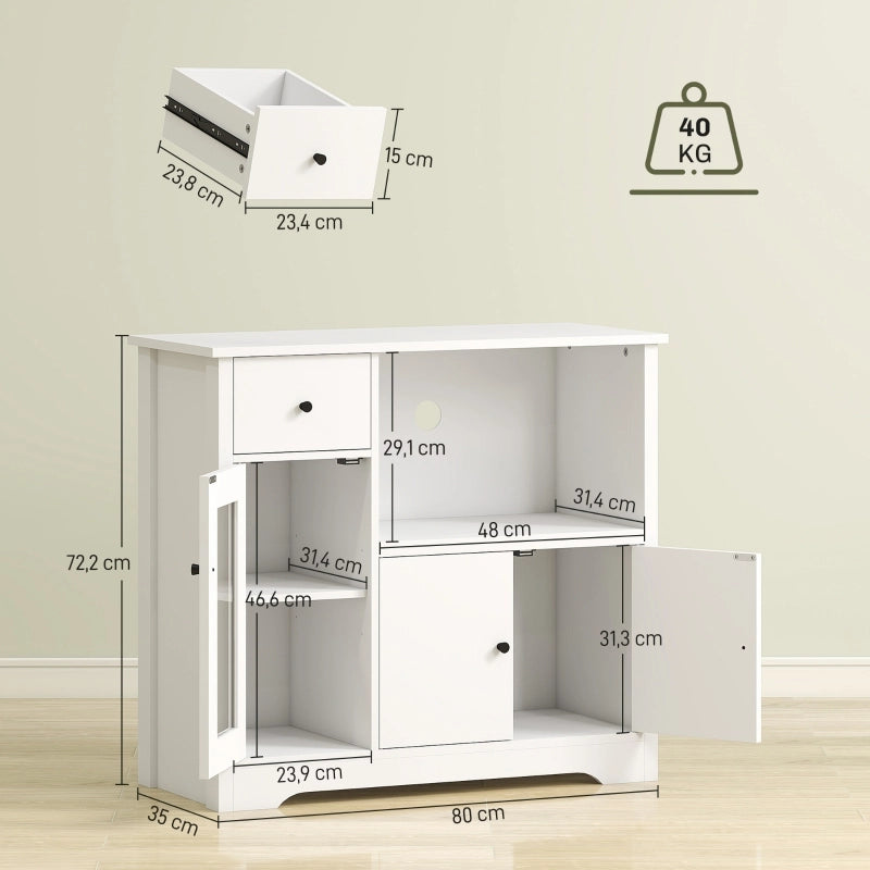 Credenza da cucina con vano per microonde cassetto e ripiano regolabile in legno bianco 80 × 35 × 72,2 cm