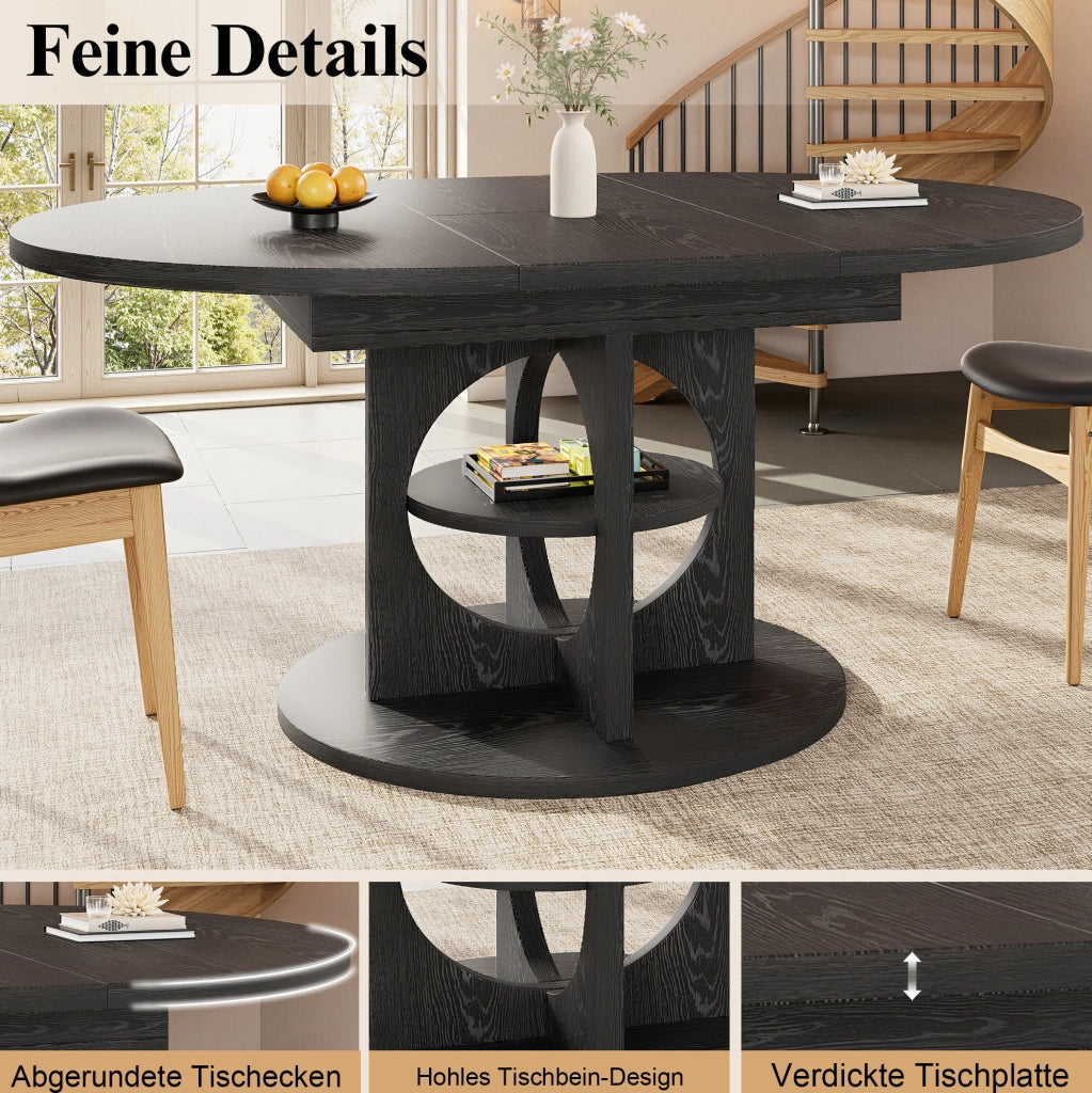 TAVOLO Allungabile 110-150 cm MDF Nero con ripiano integrato
