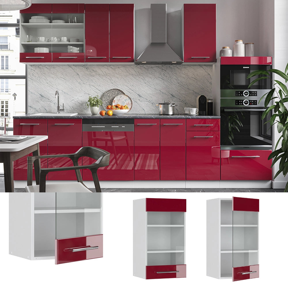 Vicco Mobile da cucina in vetro Rosso bordeaux lucido 40 cm