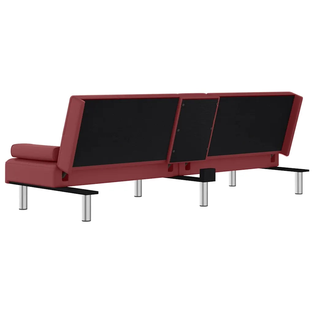 Divano Letto con Portabicchieri in Similpelle Rosso Vino 351930