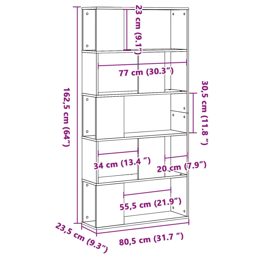 Libreria 5 Ripiani Nera 80,5x23,5x162,5cm in Legno Multistrato 852772