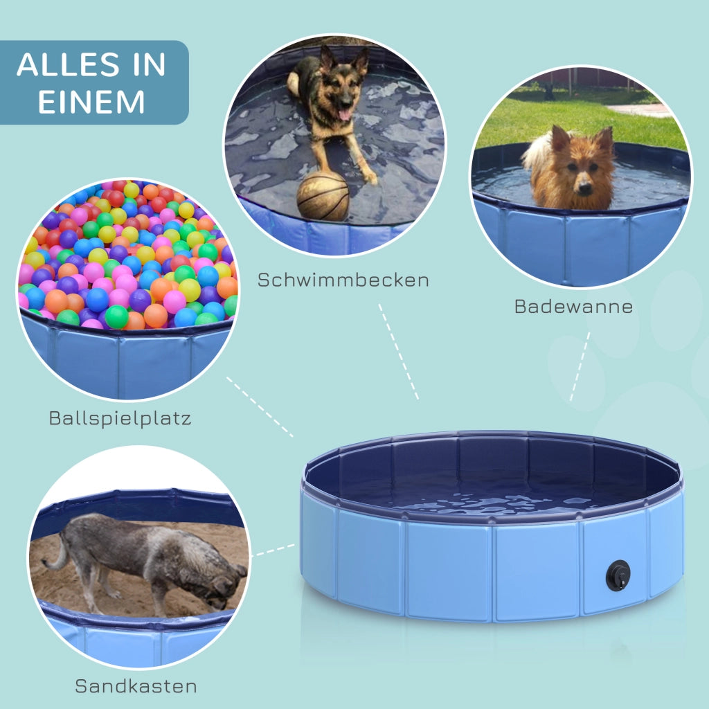 Vasca da bagno per cani e gatti pieghevole ¨C zephmum ¨C Plastica+Legno Blu ?80x20 cm