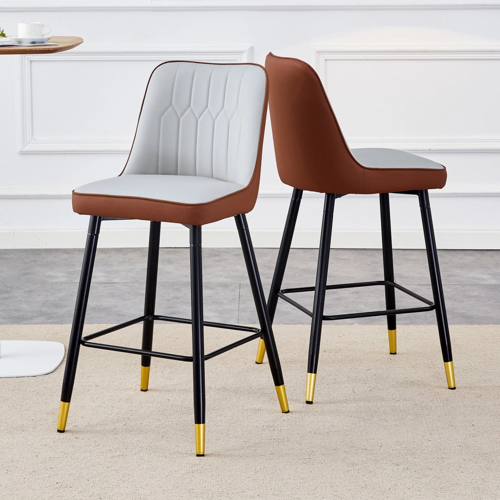 Set 2 Sgabelli da Bar ¨C MINIMAL ¨C Ecopelle Grigio Chiaro/Marrone, Struttura Metallo Nero, 100 cm