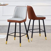 Set 2 Sgabelli da Bar ¨C MINIMAL ¨C Ecopelle Grigio Chiaro/Marrone, Struttura Metallo Nero, 100 cm