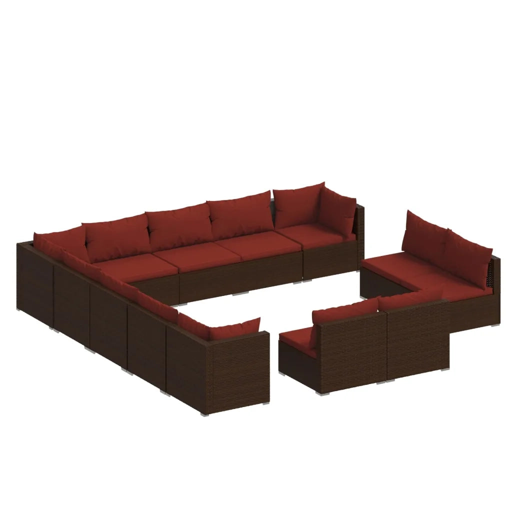 Set Divani da Giardino 13 pz con Cuscini in Polyrattan Marrone 3102859