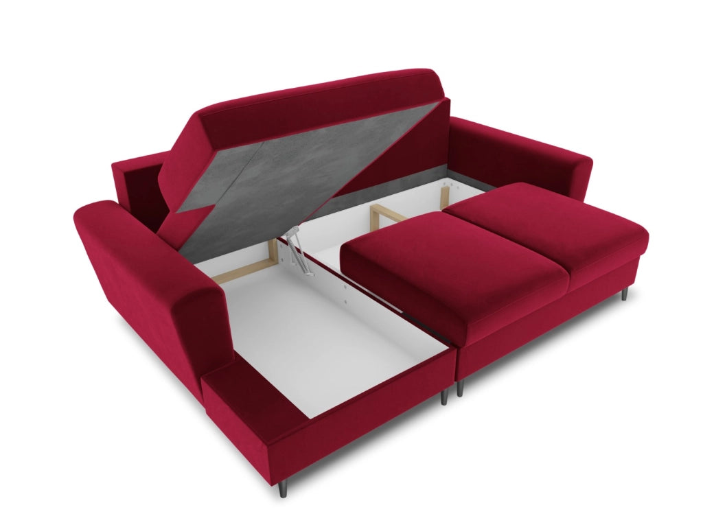 Cosmopolitan Design - Divano convertibile angolare sinistro con contenitore "Kyoto" 4 posti in velluto rosso 