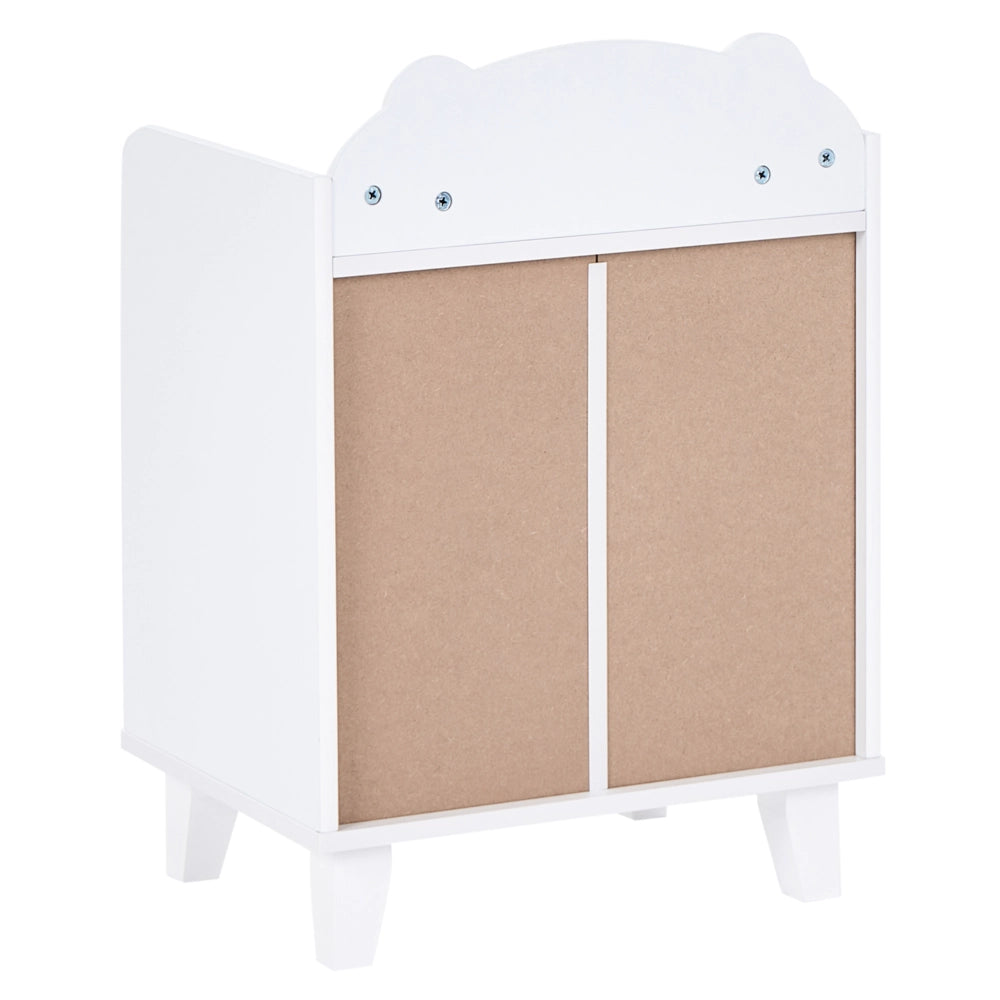 Comodino da Notte per Bambini Stile Scandinavo Tema Animale Bianco in MDF e Gambe in Legno di Pino